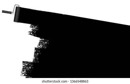 EPS 10 vector illustration isolated on white background with paint roller and painted marking colored black