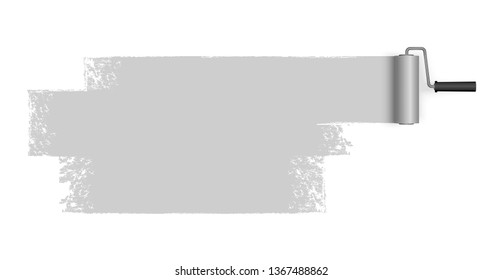 EPS 10 vector illustration isolated on white background with paint roller and painted marking colored gray