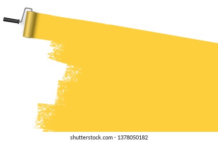 EPS 10 vector illustration isolated on white background with paint roller and painted marking colored yellow
