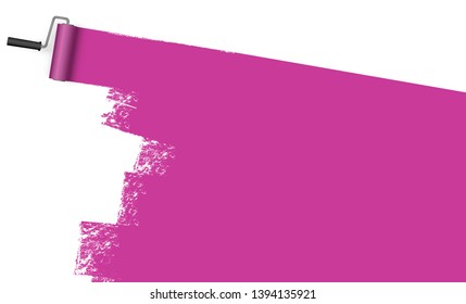 EPS 10 vector illustration isolated on white background with paint roller and painted marking colored purple