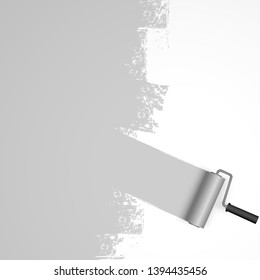 EPS 10 vector illustration isolated on white background with paint roller and painted marking colored gray