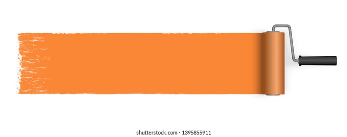 EPS 10 vector illustration isolated on white background with paint roller and painted marking colored orange