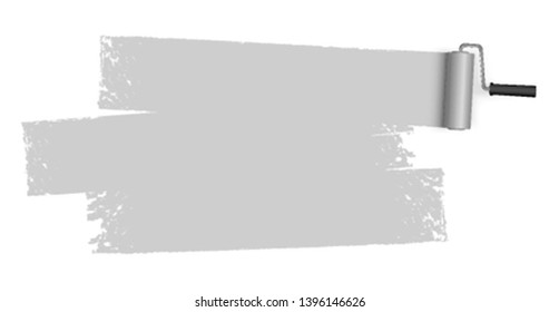 EPS 10 vector illustration isolated on white background with paint roller and painted marking colored gray