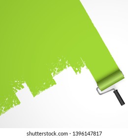 EPS 10 vector illustration isolated on white background with paint roller and painted marking colored green