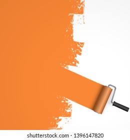 EPS 10 vector illustration isolated on white background with paint roller and painted marking colored orange