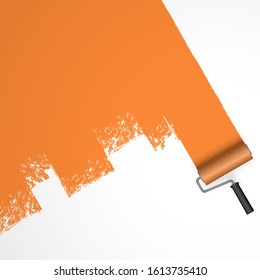 EPS 10 vector illustration isolated on white background with paint roller and painted marking colored orange