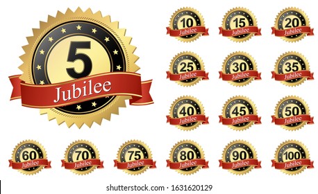 eps 10 vector illustration of Jubilee button with banners collection 5 to 100 years