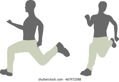 EPS 10 vector illustration of a man silhouette in run escape pose
