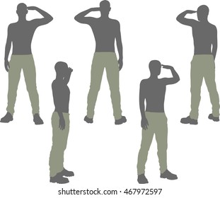 EPS 10 ilustración vectorial de una silueta de hombre en saludo, pose de saludo