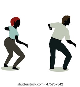 EPS 10 vector illustration of man and woman silhouette in Still Pose Spooked