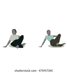 EPS 10 vector illustration of man and woman silhouette in Sitting On Ground pose