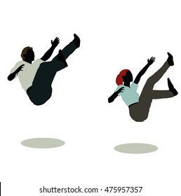 EPS 10 vector illustration of man and woman silhouette in Still Pose Falling