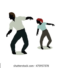 EPS 10 vector illustration of man and woman silhouette in Still Pose Spooked