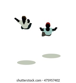 EPS 10 vector illustration of man and woman silhouette in Still Pose Super Hero