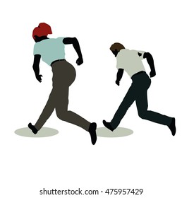 EPS 10 vector illustration of man and woman silhouette in Standing Running