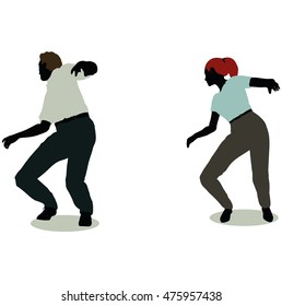 EPS 10 vector illustration of man and woman silhouette in Still Pose Spooked