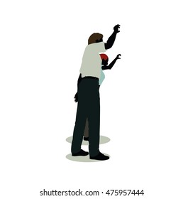 EPS 10 vector illustration of man and woman silhouette in Animations Waving