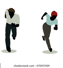 EPS 10 vector illustration of man and woman silhouette in Standing Running