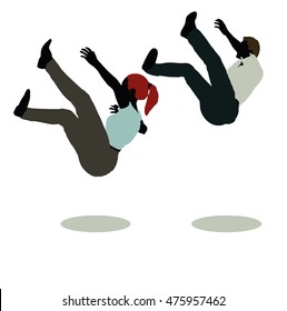 EPS 10 Vector Illustration Of Man And Woman Silhouette In Still Pose Falling
