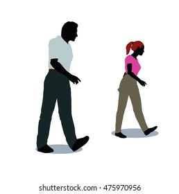 EPS 10 vector illustration of man and woman silhouette in walking pose
