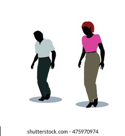EPS 10 vector illustration of man and woman silhouette in walking pose