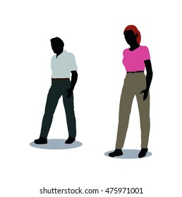 EPS 10 vector illustration of man and woman silhouette in walking pose