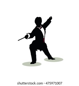 EPS 10 vector illustration of man silhouette in Still Pose Fencer
