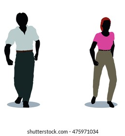 EPS 10 vector illustration of man and woman silhouette in walking pose