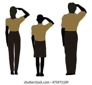 EPS 10 vector illustration of man, woman and a child silhouette in Military Salute pose
