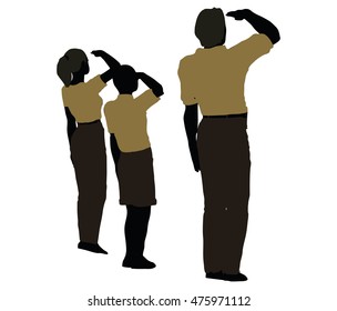 EPS 10 vector illustration of man, woman and a child silhouette in Military Salute pose
