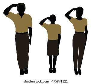 EPS 10 vector illustration of man, woman and a child silhouette in Military Salute pose
