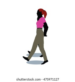 EPS 10 vector illustration of man and woman silhouette in walking pose