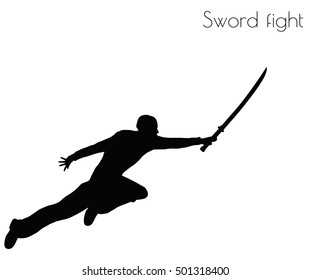 EPS 10 vector illustration of man in swordfight Action pose on white background
