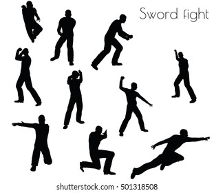 EPS 10 vector illustration of man in swordfight Action pose on white background
