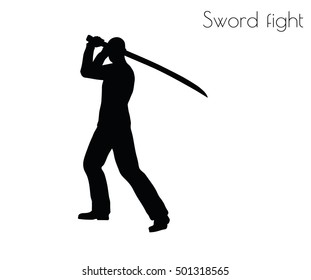 EPS 10 vector illustration of man in swordfight Action pose on white background
