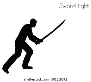 EPS 10 vector illustration of man in swordfight Action pose on white background
