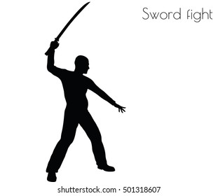 EPS 10 vector illustration of man in swordfight Action pose on white background
