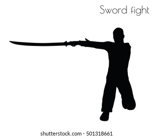 EPS 10 vector illustration of man in swordfight Action pose on white background
