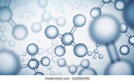 EPS 10. Vector illustration molecule structure science background. Healthcare medicine 3d illustration. Chemistry background with blue cell or atom. Nuclear biotechnology, dna formula research. 