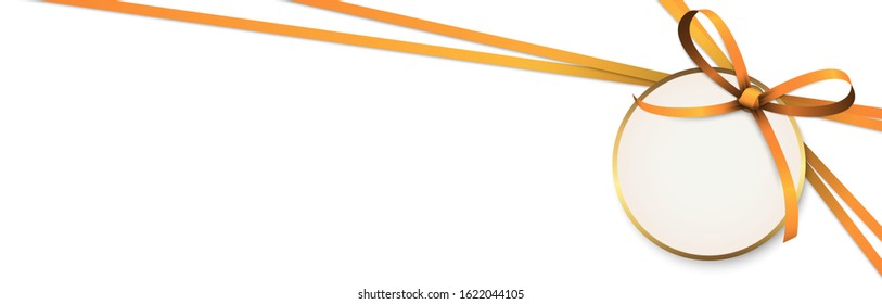 EPS 10 vector illustration of orange colored ribbon bow with hang tag and free text space isolated on white background