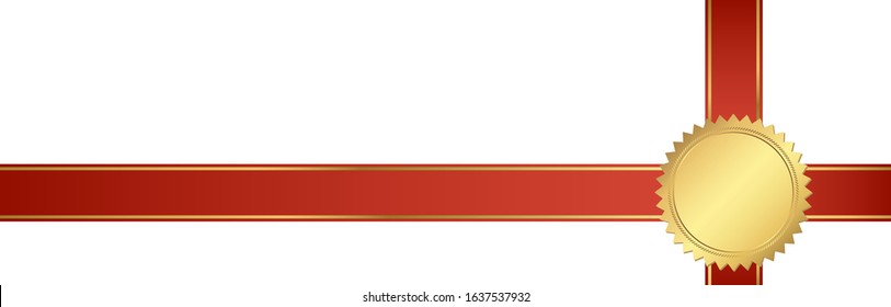 eps 10 vector illustration panorama template with golden round seal of quality with red ribbons