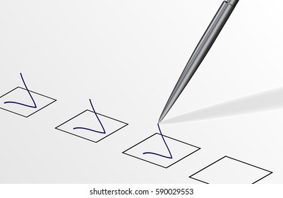 eps 10 vector illustration of pen drawing check marks. Check list. Business concept. Make a choice, select correct answer. Study examination test. Elections list. Graphic clip art illustration