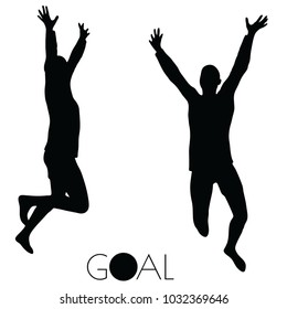 EPS 10 Vector Illustration of A Person Silhouette In Goal Celebrating On White Background