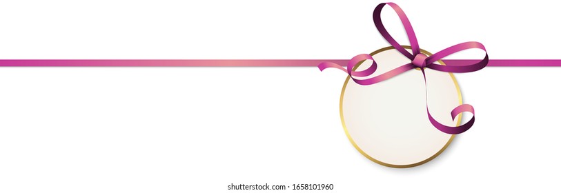 EPS 10 vector illustration of pink colored ribbon bow with hang tag and free text space isolated on white background