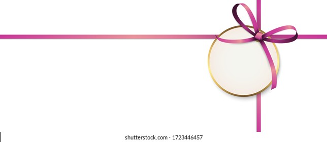 EPS 10 vector illustration of pink colored ribbon bow with hang tag and free text space isolated on white background