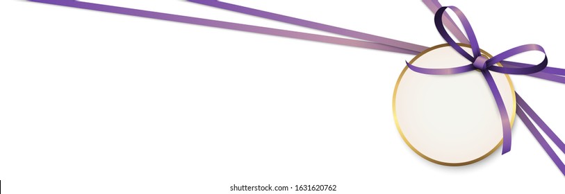 EPS 10 vector illustration of purple colored ribbon bow with hang tag and free text space isolated on white background