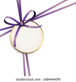 EPS 10 vector illustration of purple colored ribbon bow and gift band with pendant isolated on white background