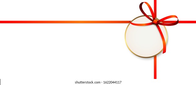 EPS 10 vector illustration of red colored ribbon bow with hang tag and free text space isolated on white background