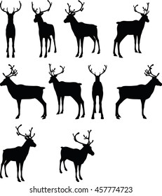 EPS 10 vector illustration of reindeer collection silhouette in black 