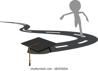 EPS 10 Vector Illustration of Running for the Graduation Cap - Black Mortarboard